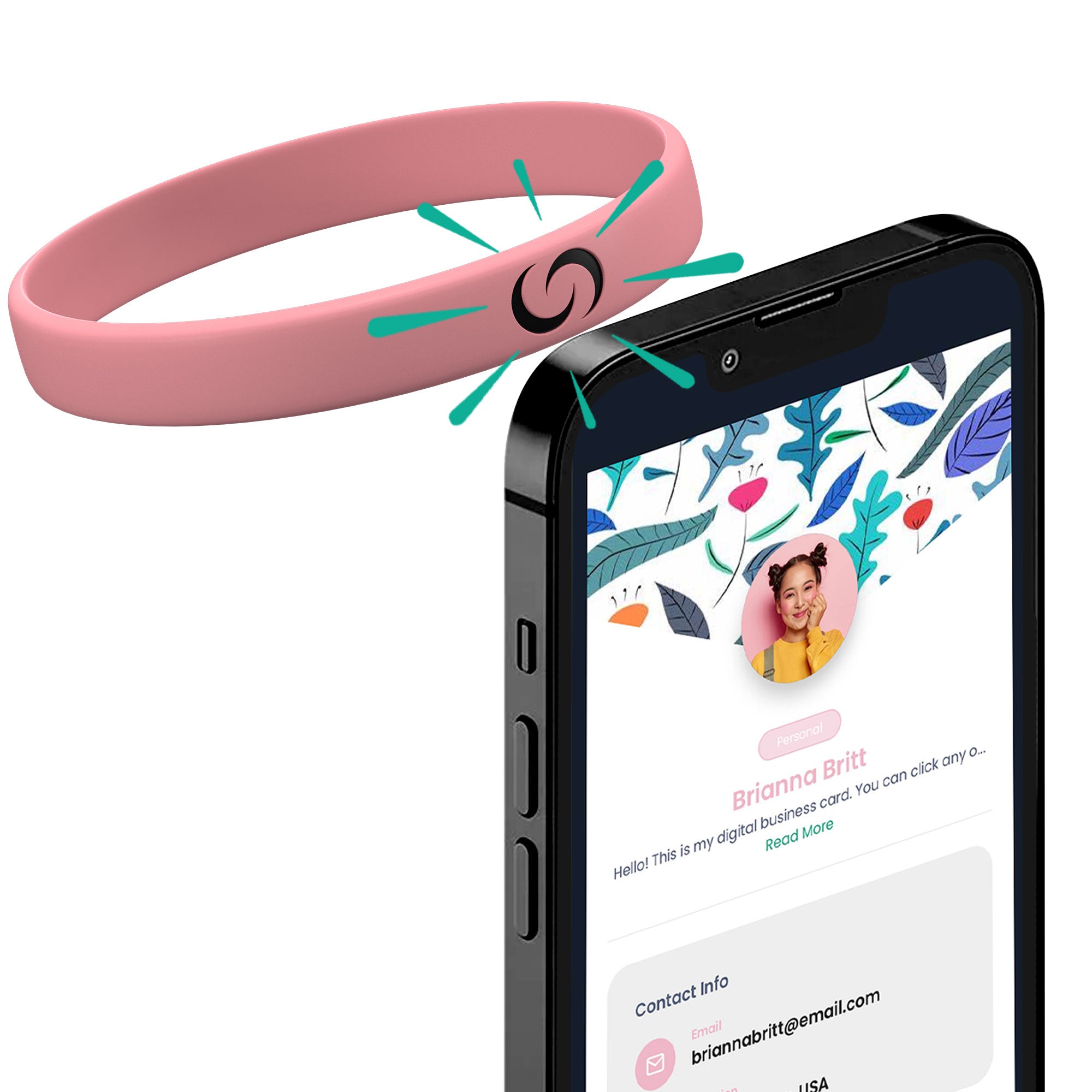 Pink NFC Wristband pairing with phone