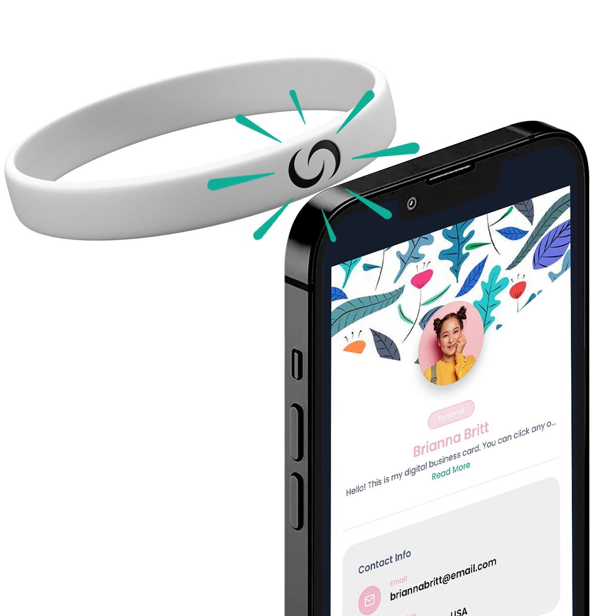 White NFC Wristband pairing with phone