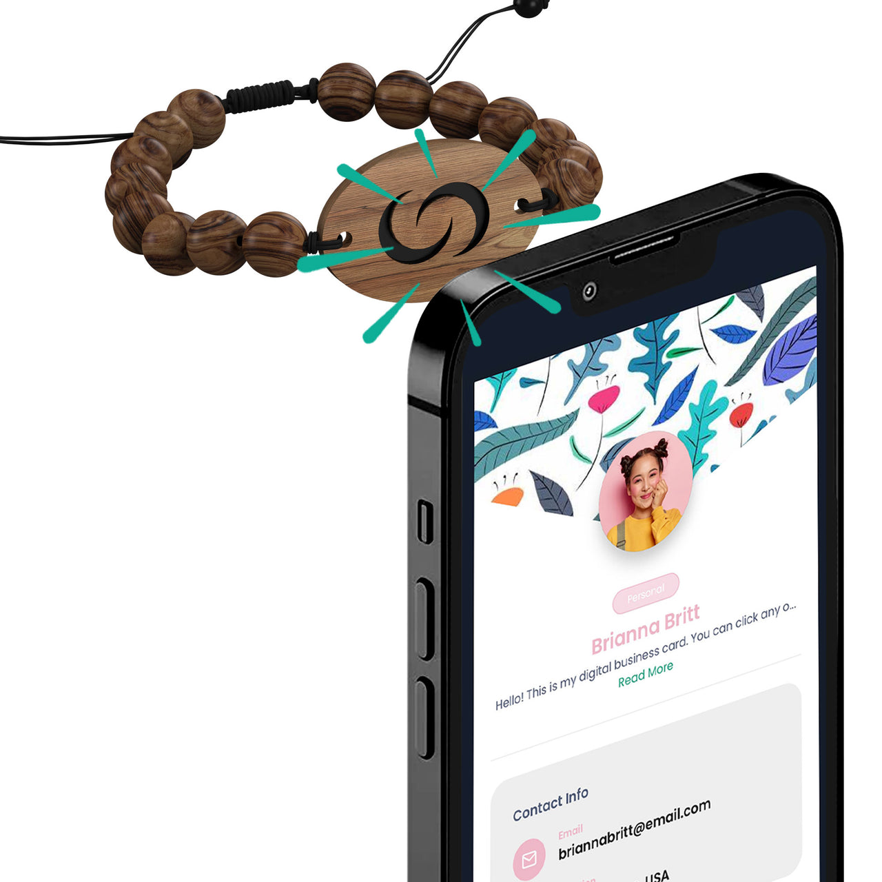 NFC Wooden Bracelet pairing with phone